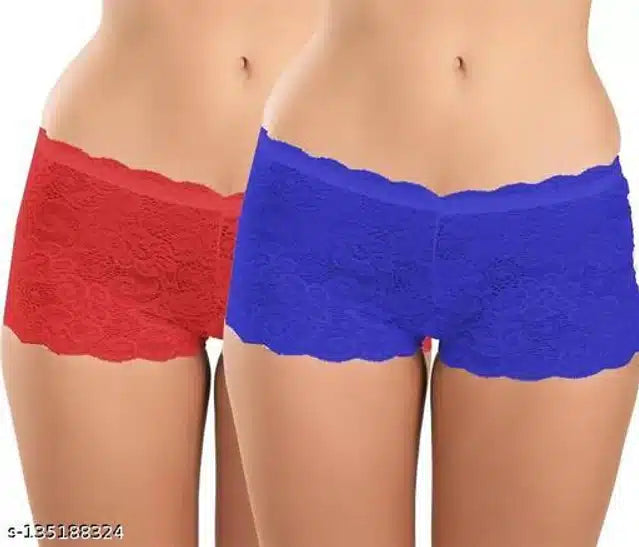 Net Briefs for Women (Red & Blue, XXXL) (Set of 2)