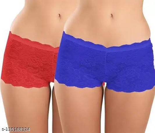 Net Briefs for Women (Red & Blue, XXXL) (Set of 2)