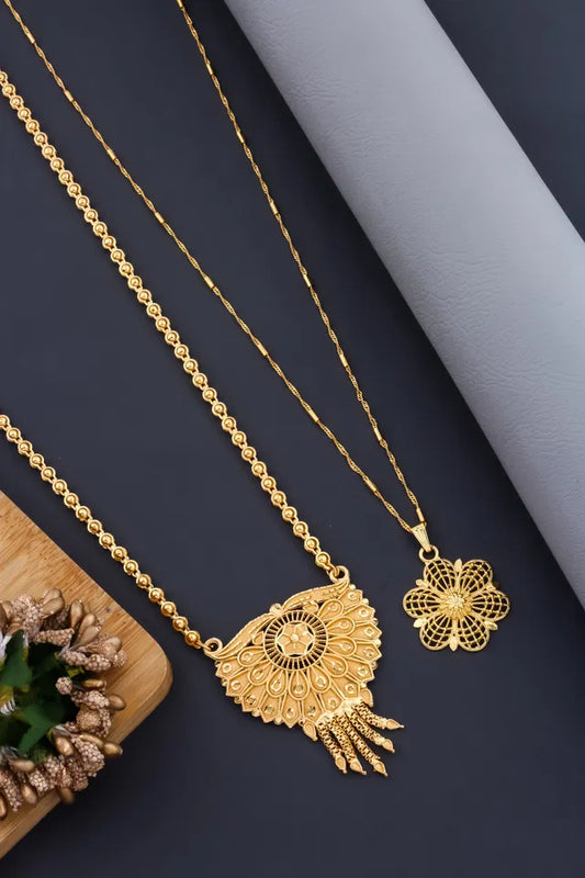 Mangalsutra Ki Mala Design With Moti Chen Ladi Lomg and short Combo Set [ BUY 1 GET 1 FREE ]