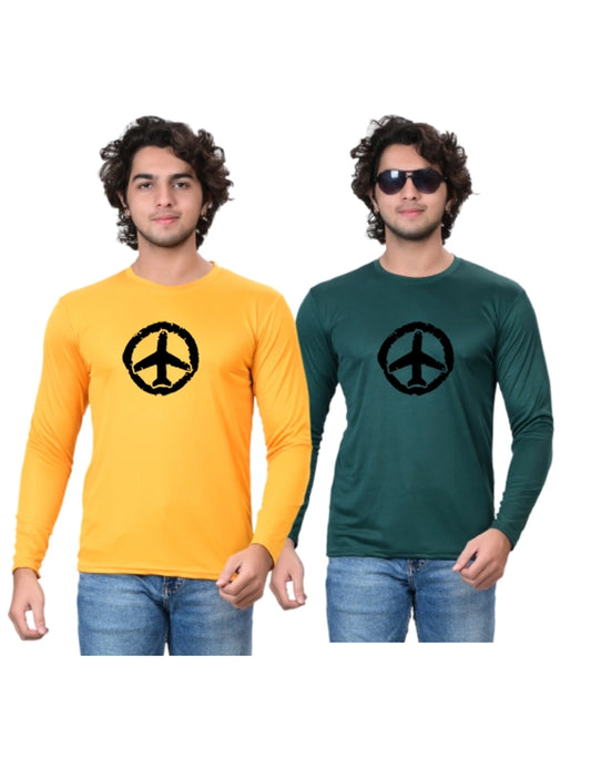 Cotton Blend Round Neck Printed T-Shirt for Men (Yellow & Green, S) (Pack of 2)