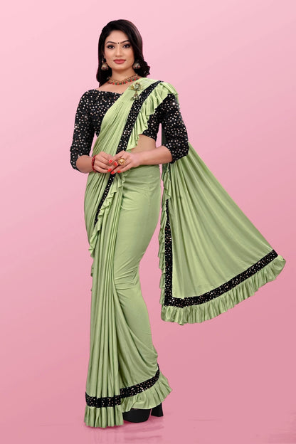 Lycra Blend Solid Saree for Women (Sea Green, 6.3 m)