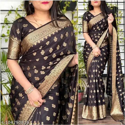 Jacquard Saree For Women (Brown, 6.3m)