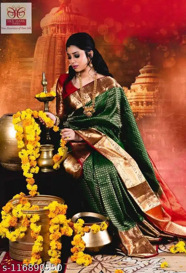 Jacquard Saree For Women (Green, 6.3m)