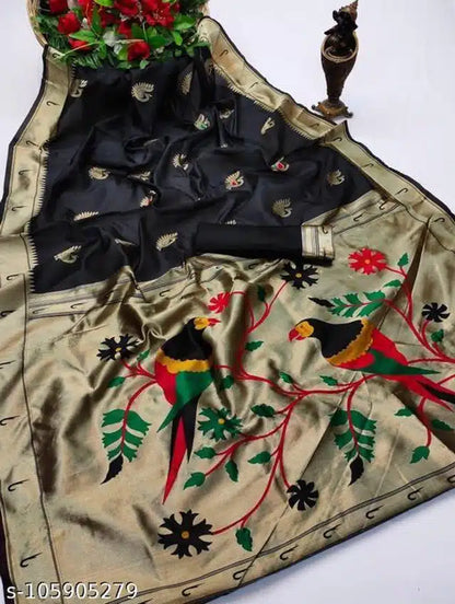 Banarasi Silk Saree With Blouse For Women (Green, 6.3M)