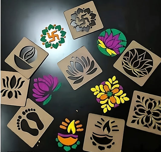 8-Piece Rangoli Stencil Set | Intricate Reusable MDF Designs for Diwali Decoration
