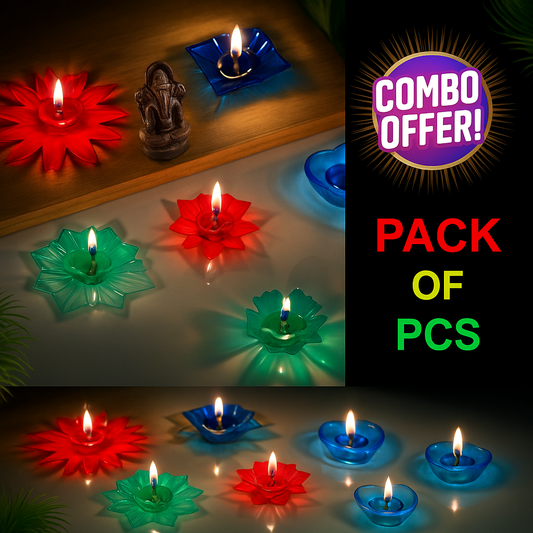 Set of 10 Multicolor Glass Tealight Candle Holders for Diwali Decoration