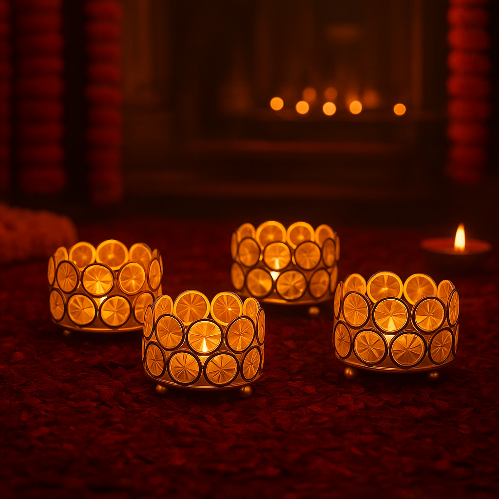 Azama Exports Crystal Tealight Candle Holder – Set of 4 | Elegant Diwali & Home Décor Item