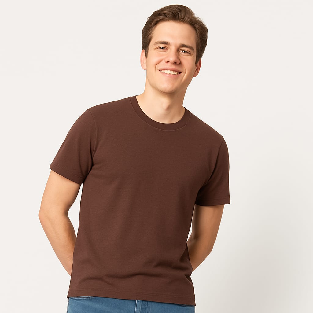 Gemini Cotton Premium Chocolate Brown Round Neck T-Shirt