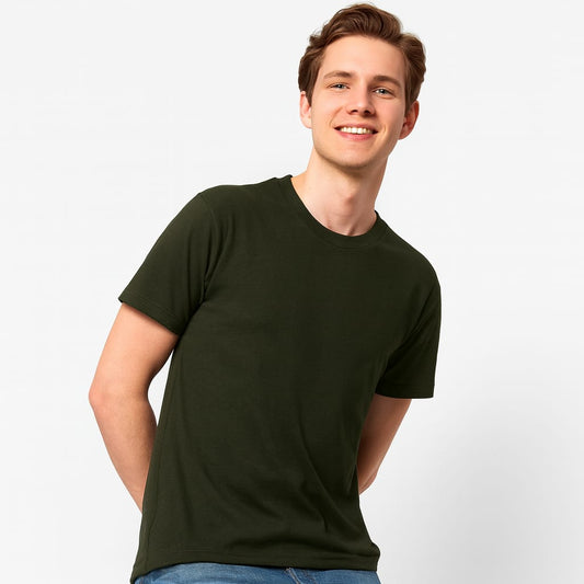 Gemini Cotton Premium Dark Olive Green Round Neck T-Shirt