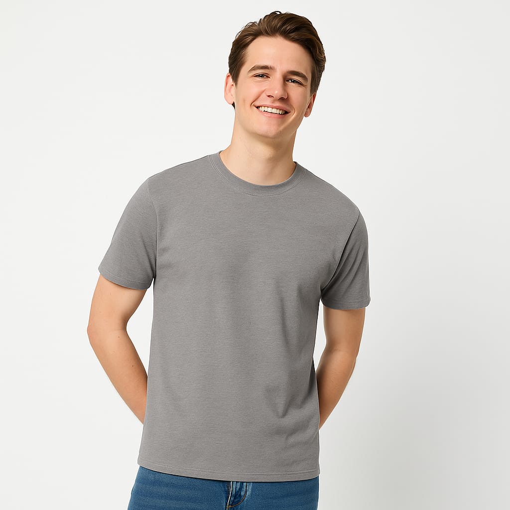 Gemini Cotton Premium Grey Round Neck T-Shirt