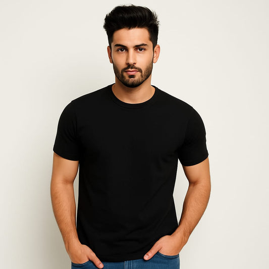 Gemini Cotton Premium Black Round Neck T-Shirt