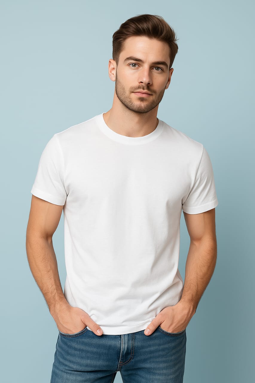 Gemini Cotton Premium White Round Neck T-Shirt
