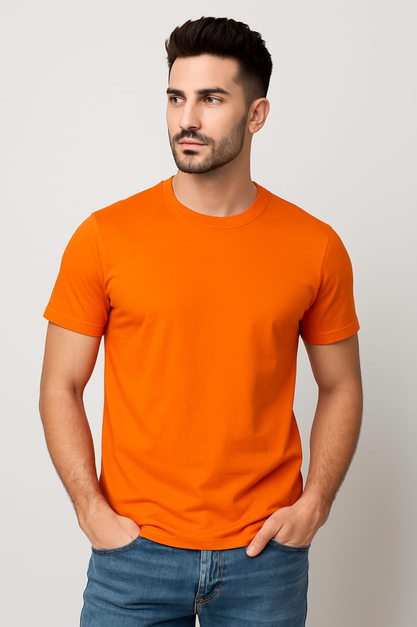 Gemini Cotton Premium Orange Round Neck T-Shirt