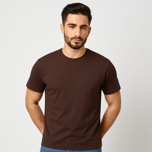 Gemini Cotton Premium Brown Round Neck T-Shirt