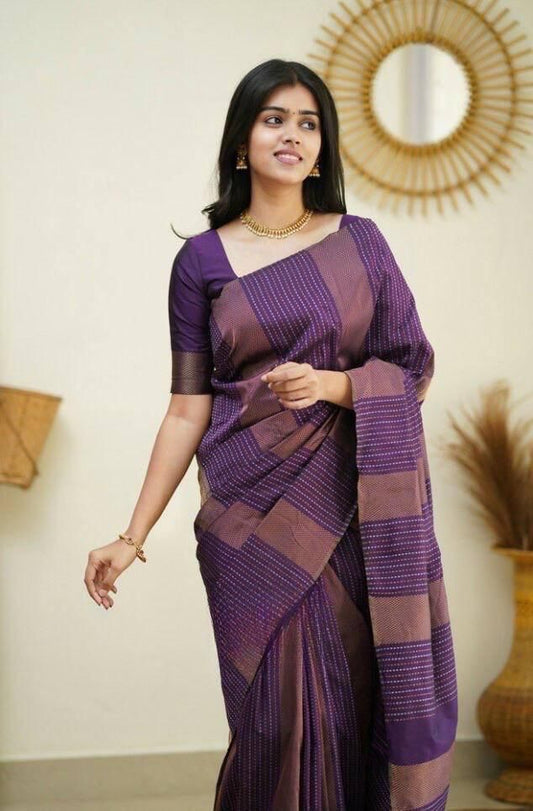 Soft Lichi Silk Purple Woven Border Saree