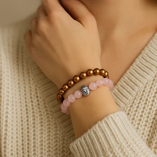 Urthn Pink & Brown With Buddha Beads Bracelet