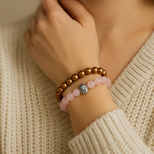 Urthn Pink & Brown With Buddha Beads Bracelet