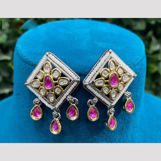 Amoliya Jewels Dual Tone Polki Kundan And Pearl Dangler Earrings