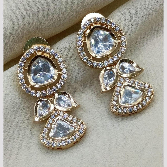 Amoliya Jewels Royal Polki Kundan And Austrian Stone Drop Earrings