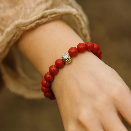 Urthn Red Beads Bracelet with Buddha