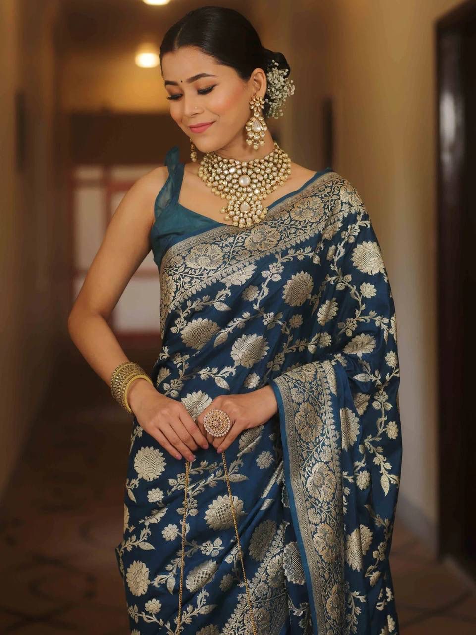 Soft Lichi Blue Jacquard Saree
