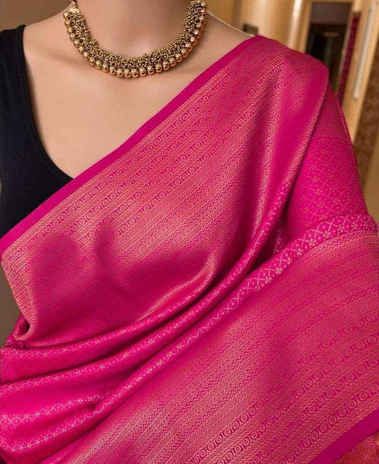 Soft Lichi Silk Rani Pink Self Border Saree
