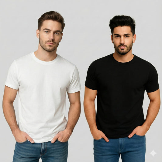 Gemini UltraSoft Round Neck T-Shirt Combo (Black & White) – Premium Daily Wear
