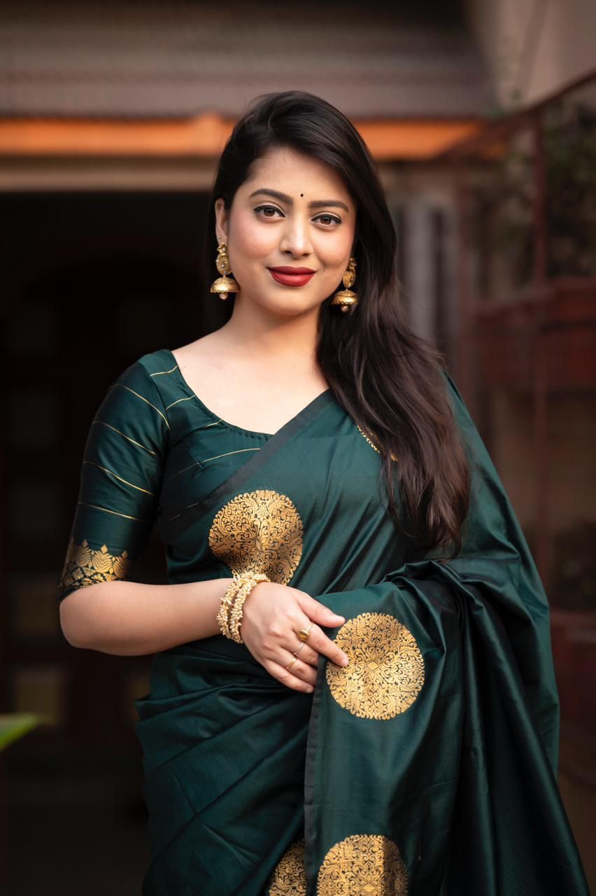 Bottle Green Soft Lichi Silk Saree