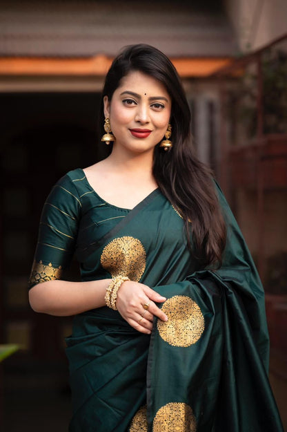 Bottle Green Soft Lichi Silk Saree