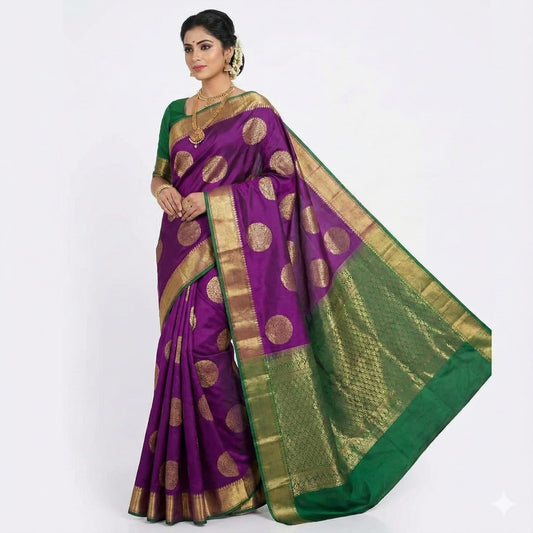 Purple Green Gold Zari Woven Festive Saree