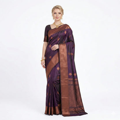 Soft Lichi Silk Wine Purple Premium Border Saree