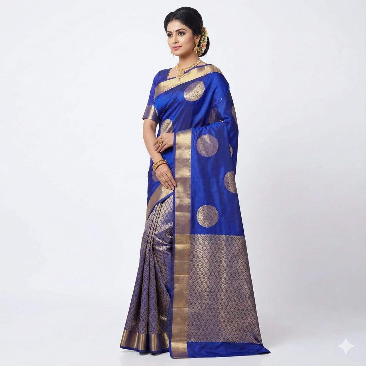 Royal Blue Gold Woven Saree