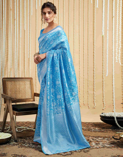 Sky Blue Soft Lichi Jacquard Saree
