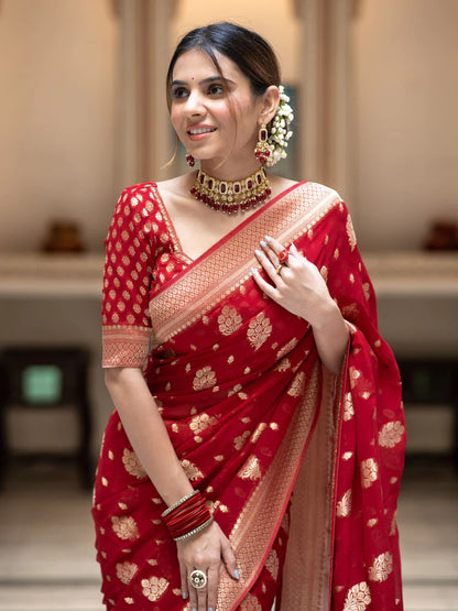 Premium Red Soft Lichi Silk Saree