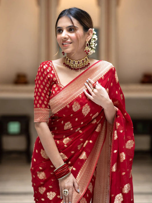 Premium Red Soft Lichi Silk Saree