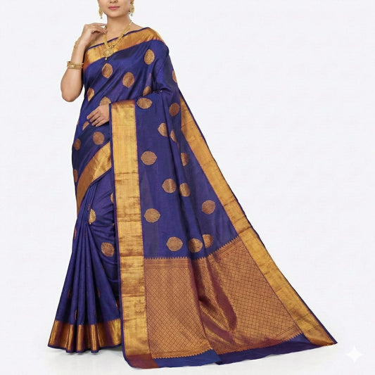 Soft Lichi Silk Blue Zari Border Saree