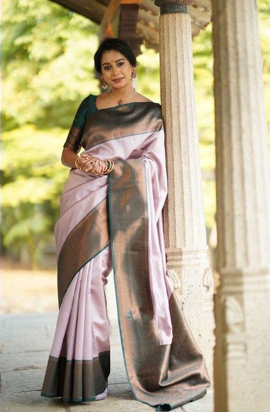 Soft Lichi Silk Pastel Pink Plain Border Saree