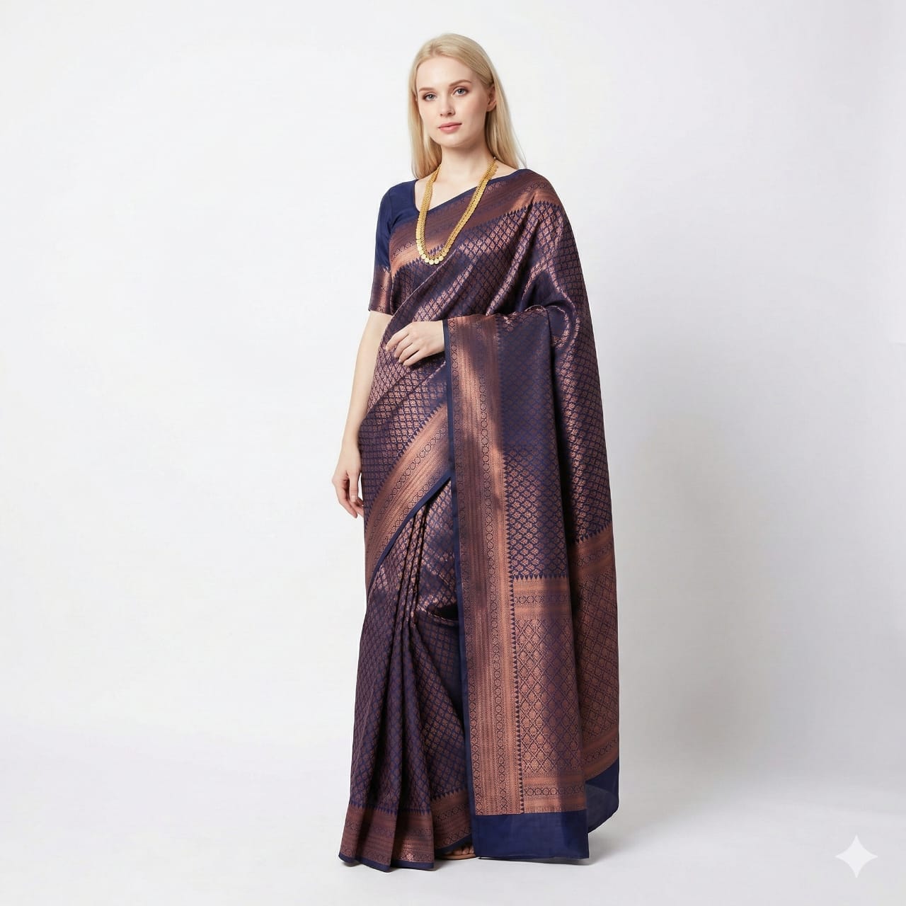 Soft Lichi Silk Navy Blue Jacquard Border Saree