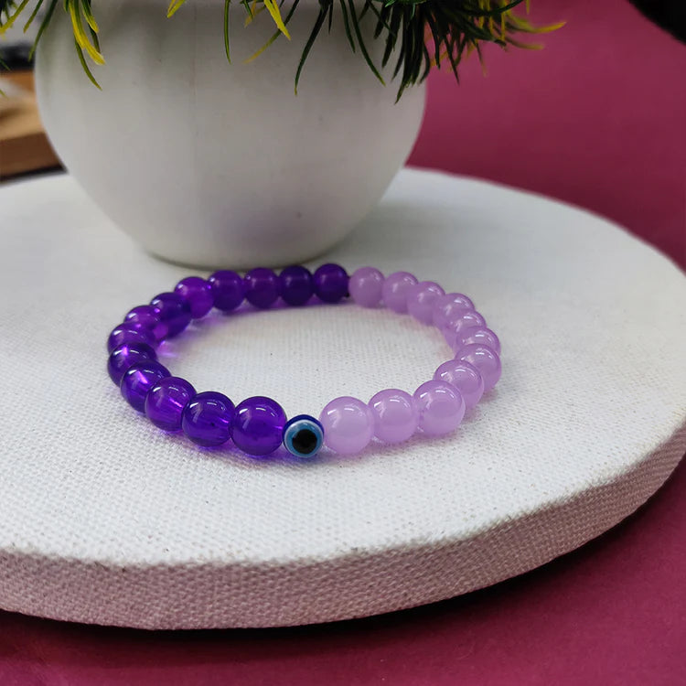 Urthn Purple Beads Bracelet with Evil Eye