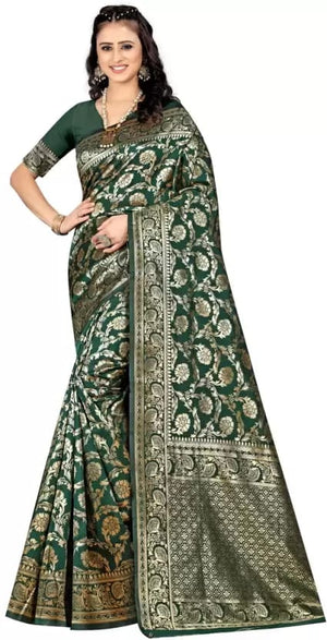 Soft Lichi Silk Saree with Heavy All-Over Zari Work