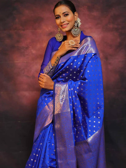 Blue Soft Lichi Zari Saree