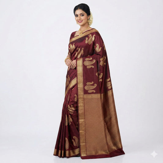 Maroon Zari Paisley Saree