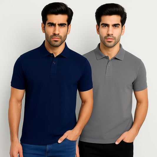 Titan Premium Polo T-Shirt Combo – Navy Blue & Grey (TC-01 Dual Pack)
