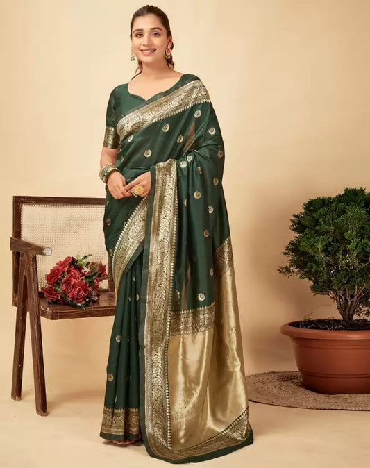 Green Soft Lichi Zari Saree