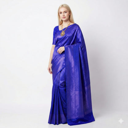 Soft Lichi Silk Royal Blue Jacquard Border Saree