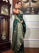 Dark Green Lichi Silk Jacquard Saree with Rich Gold Zari Pallu