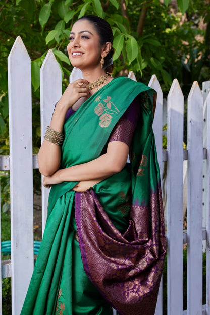 Premium Green Lichi Silk Jacquard Saree with Heavy Zari Pallu