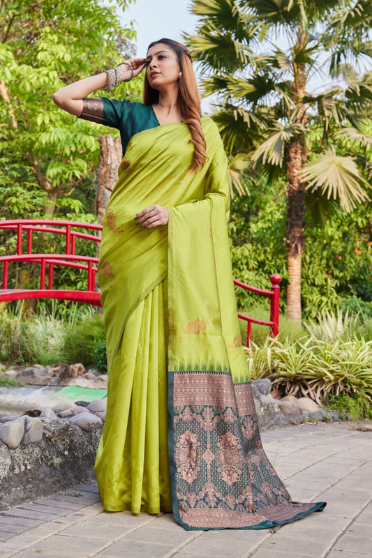 Premium Green Lichi Silk Jacquard Saree