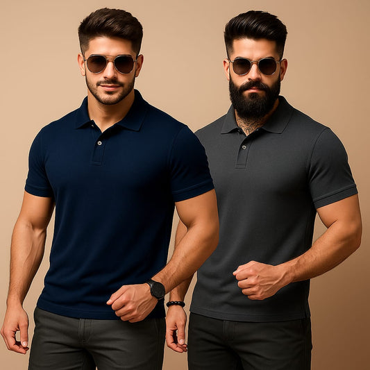 Mars Polo Premium Combo – Navy Blue & Charcoal Grey (Dual Pack)