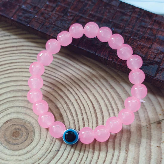 Urthn Pink Beads Evil Eye Bracelet